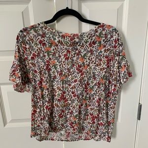 LOFT linen blend ruffle sleeves floral blouse size L